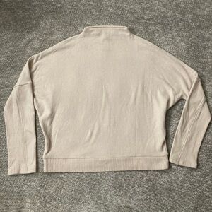 Express Dolman Sleeve Sweater Faux Leather Ribbed Details Cream Soft Classic